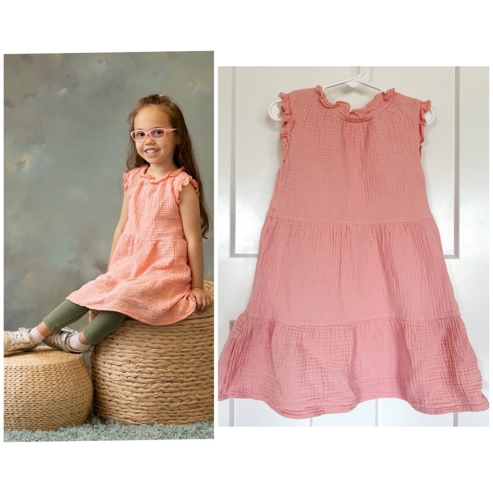 Copper Key Girls Size 4 Coral Gauze Dress | Tiered Ruffle